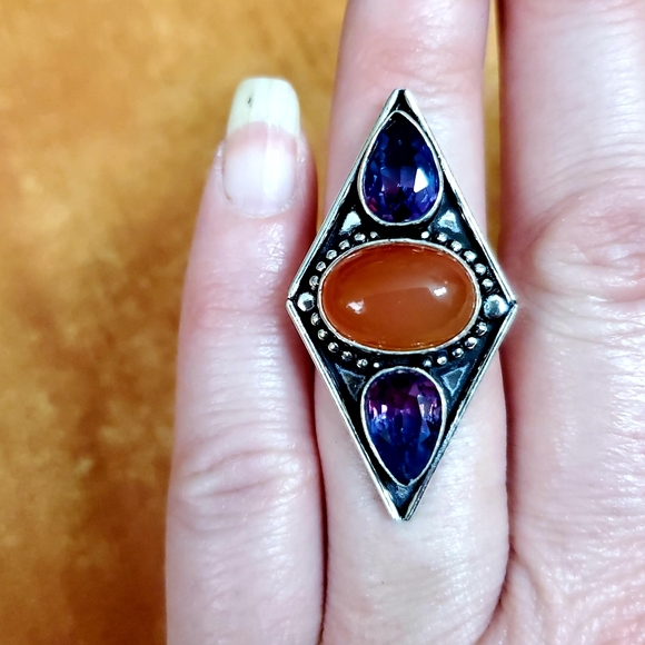 New Carnelian and Bi-Color Tourmaline 925 Silver Ring. - Picture 9 of 12